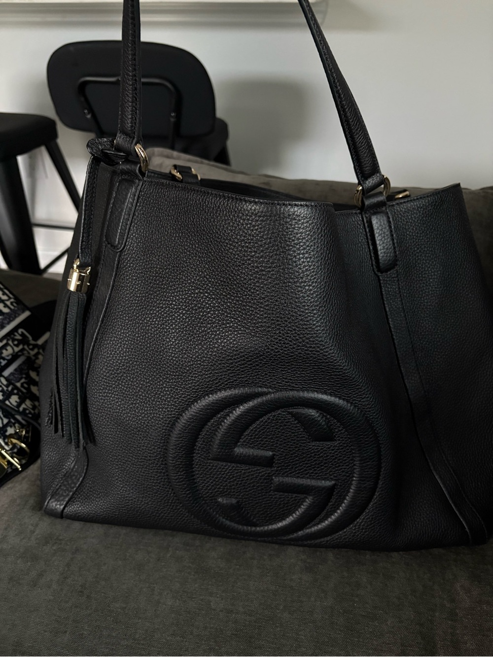 Gucci Soho Black Pebbled Leather Tote Bag 282308